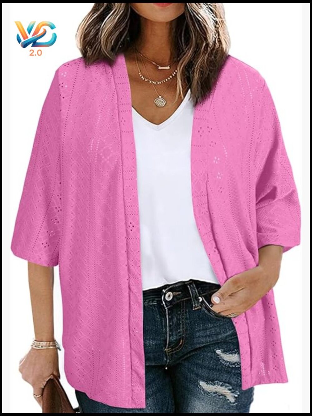 Plus Size Cardigan Half Sleeve Knitted Jacquard Summer Kimono Cover Up Tops